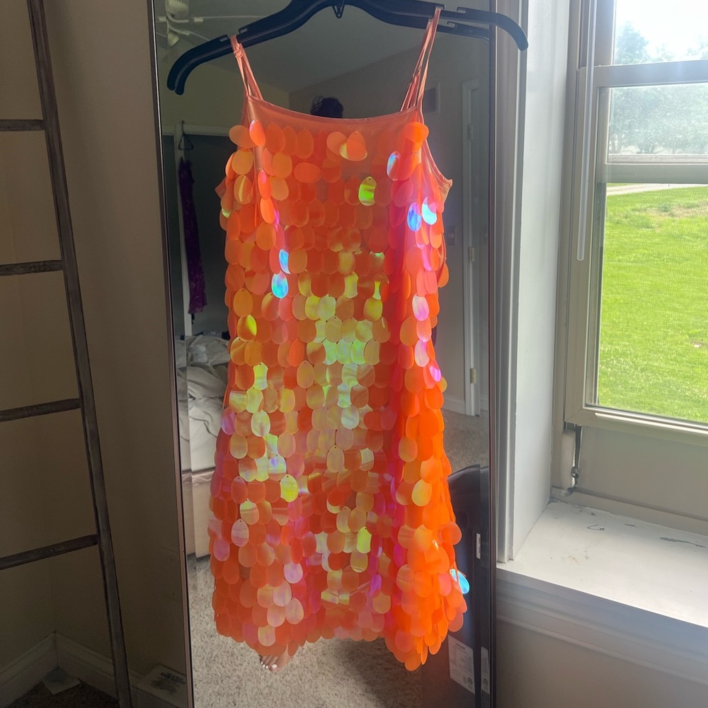 Fiery Orange Mini Dress with Tie-Dye Swirl